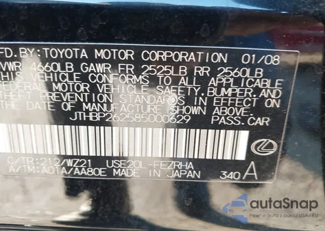 2008 Lexus Is F z USA, uszkodzony, nr VIN JTHBP262585000629